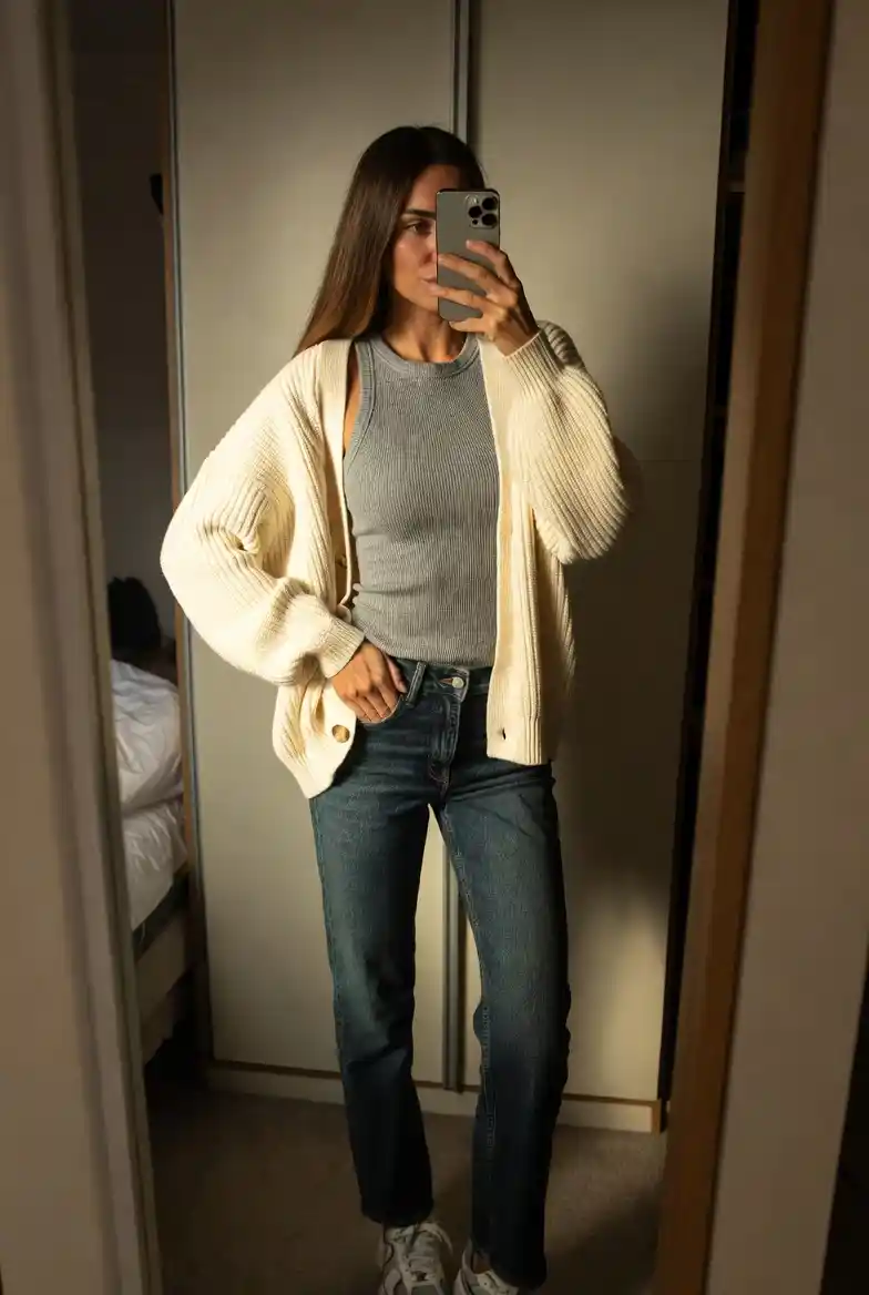 Relaxed Knit Cardigan Combo