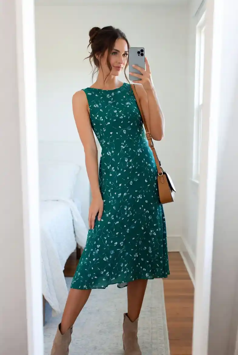 Effortless Green Floral Dress Outfit