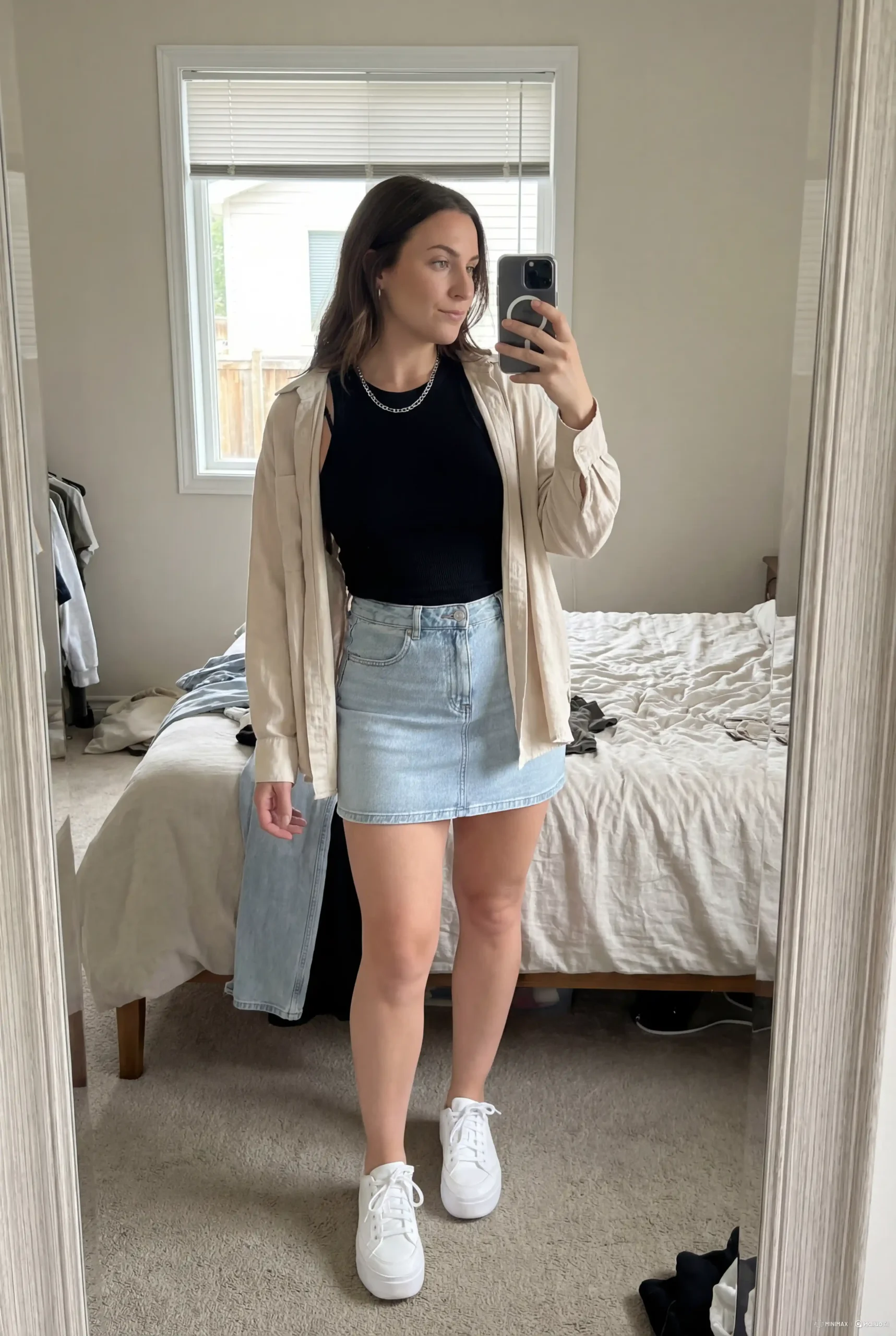 Ribbed Tank, Denim Skirt Combo