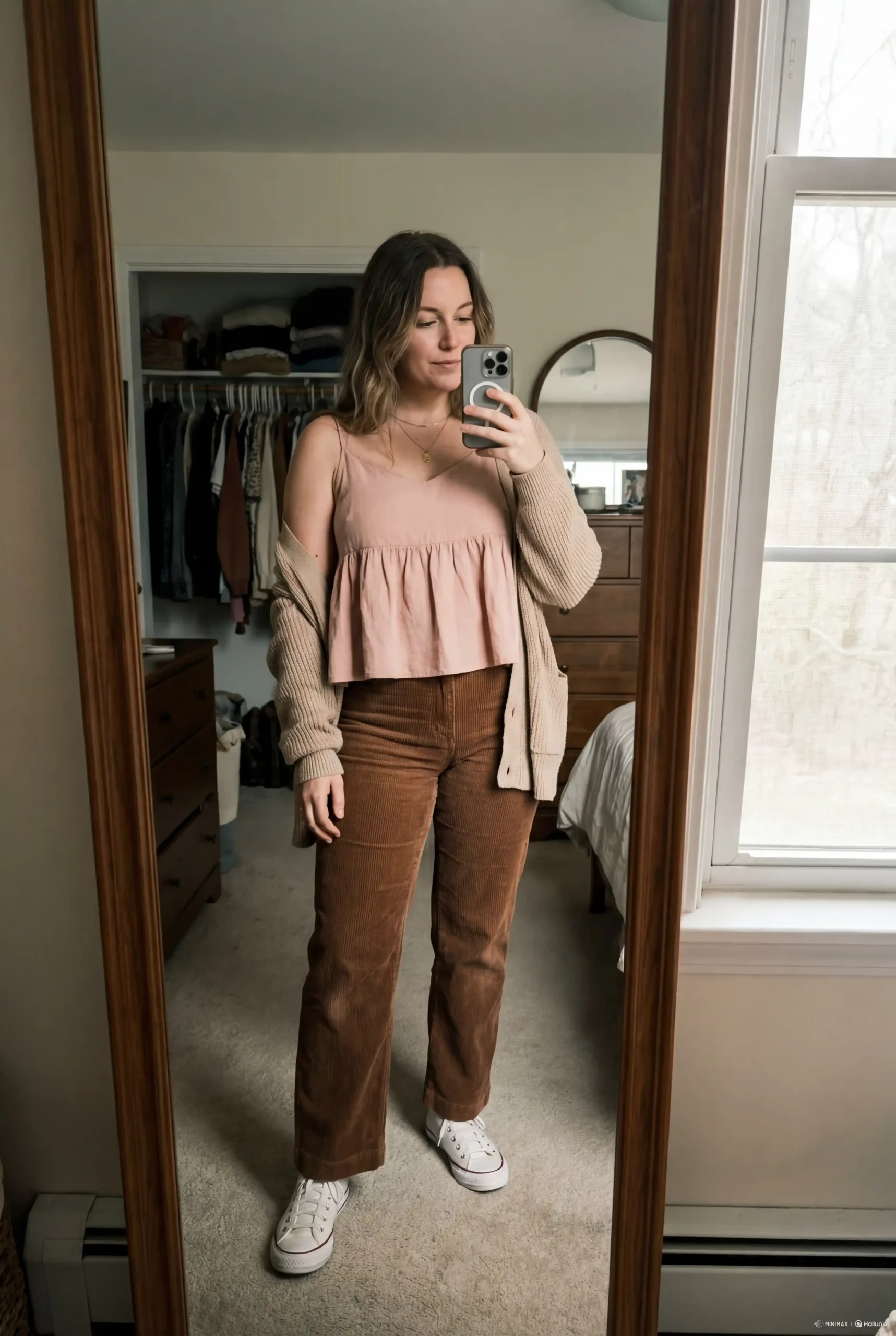 Babydoll Top & Corduroy Pants Outfit