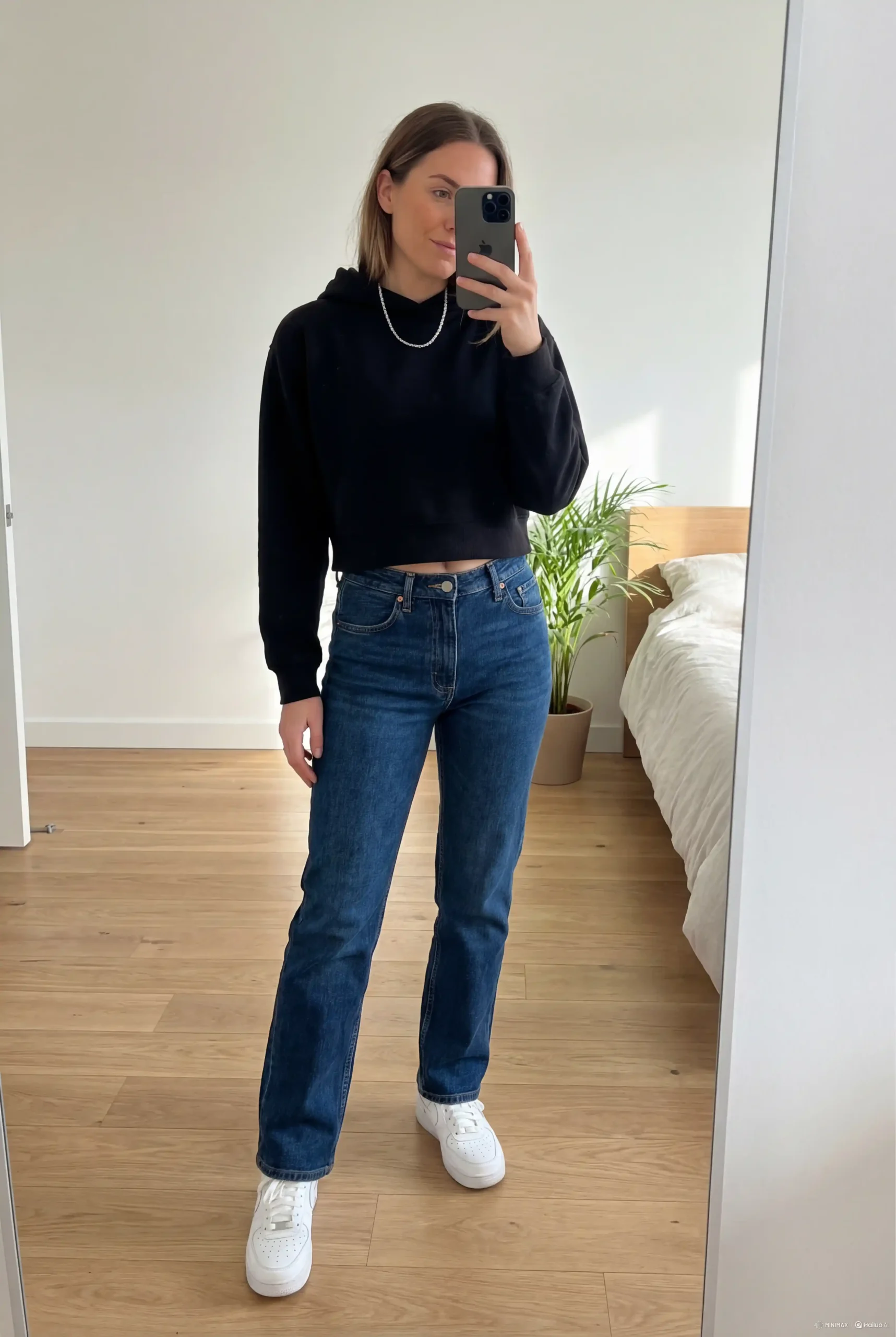 Black Cropped Hoodie & Jeans Outfit